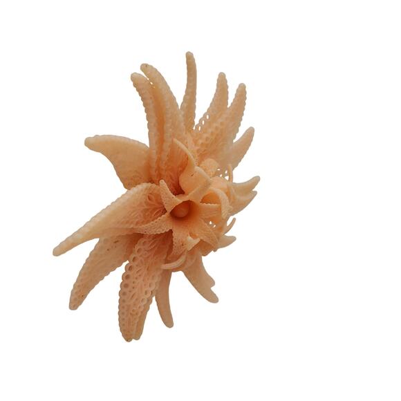 Pale Peach Celluloid Flower Brooch Huge 4" Early Plastic Pin Acrylic Corsage - Picture 9 of 9